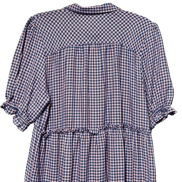 Umgee Gingham Pink and Blue Plaid Ruffled Babydoll Puff Sleeve Cotton Dress XL - Picture 7 of 10